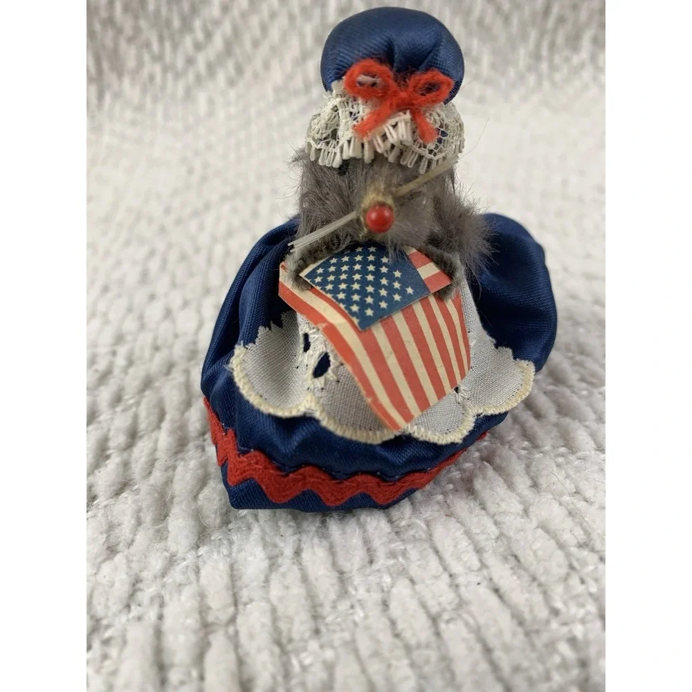 Original Toy Fur Mouse Betsy Ross Blue Red Patriotic Flag West Germany Miniature